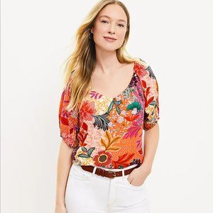 LOFT Womens Coral Floral Patchwork Sweetheart Neckline Blouse Size XS #613464